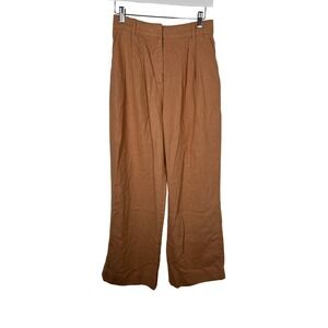 Abercrombie & Fitch Tan Brown Linen Blend Wide Leg‎ Pleated Trousers Size SL
